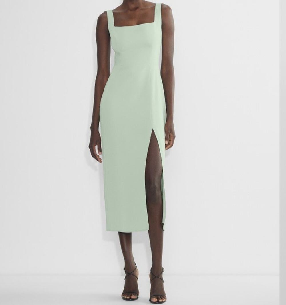 NWT Aritzia Babaton ’90s Slit Midi Dress Terrace Sage Green Size 12 Satin